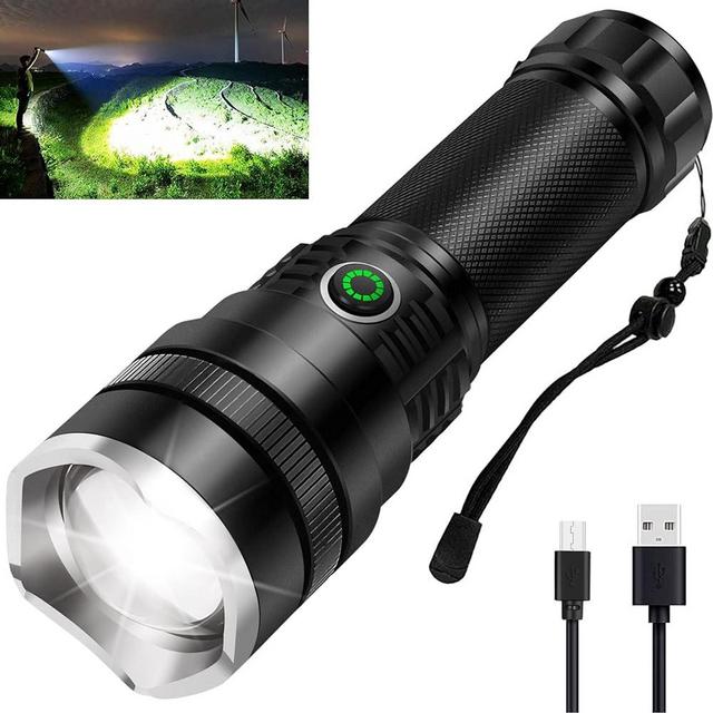 BengMxj Rechargeable Flashlight, 250000 Lumens Tactical Flashlight, LED Flashlight with Zoomable, 5 Modes, Waterproof Flashlights for Camping, Hiking, Emergencies