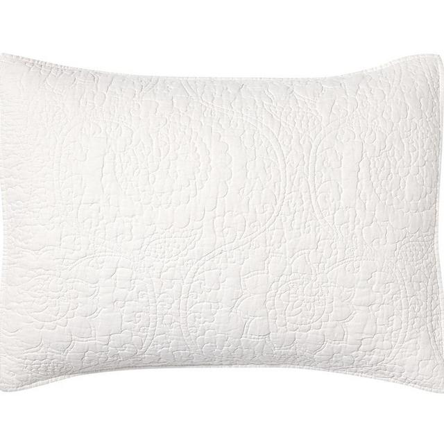 White Belgian Flax Linen Floral Stitch Standard Shams, Set of 2