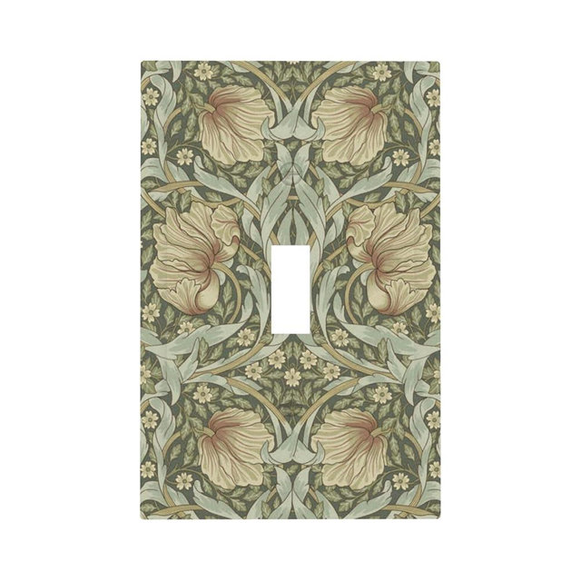 William Morris Pimpernel Flowers 1 Gang Light Switch Cover Single Toggle Wall Plate Decorative Vintage Floral Green Botanical Electrical Switchplate Covers for Country Bedroom Kitchen Décor