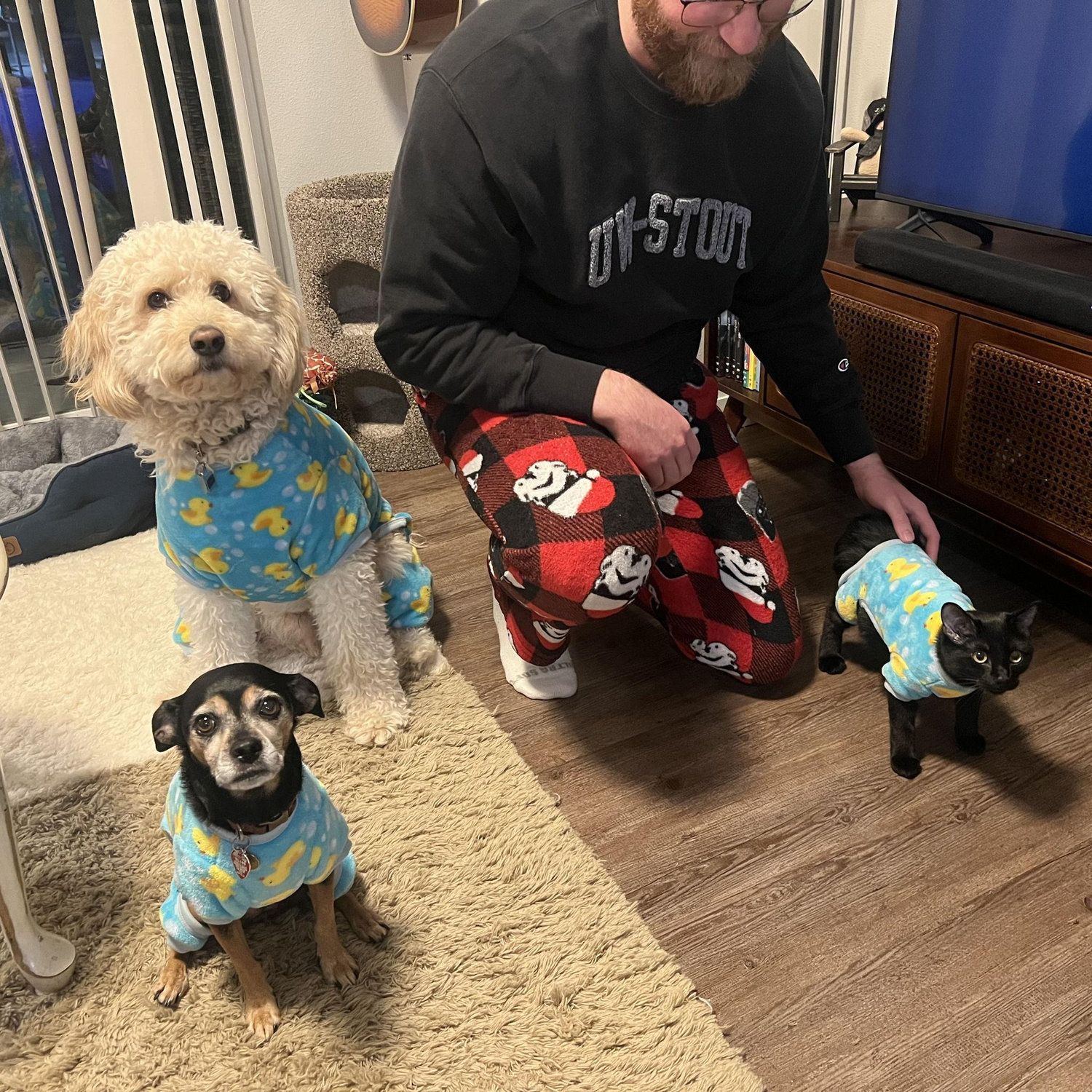 Fam photo of Frankie, Fern, and our godson Prometheus