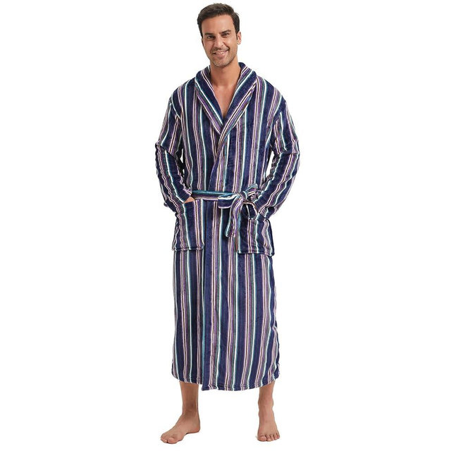 FashGudim Mens Robes Big and Tall Full Length Plush Fleece Long Robe for Men Bathrobe Shawl Collar Warm Winter House Robes