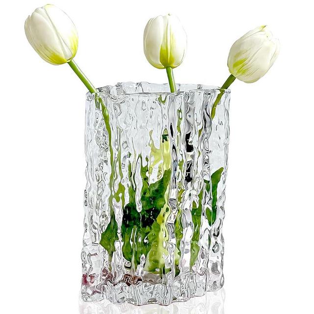 Aoderun Glass Vase Crystal Vase Heavy Duty Large Flower Vase for Dining Table Kitchen Office Home Shelf Wedding Living Room Centerpieces(Clear)