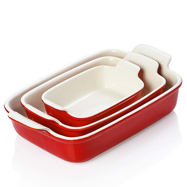 SWEEJAR Porcelain Bakeware Set for Cooking, 13 x 9.8 inch Ceramic Rectangular baking dish Lasagna Pans for Casserole Dish, Cake Dinner, Kitchen, Banquet and Daily Use (Red)