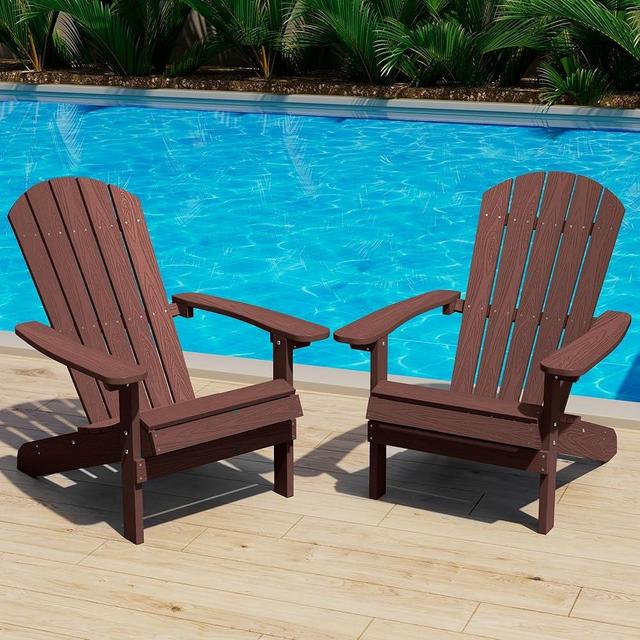 YEFU Adirondack Chairs Set of 2: Outdoor Chair HIPS Plastic Adirondack Chairs - Patio Chairs with Wood Texture - Lawn Fire Pit Deck Porch Garden Chairs for Adults(Coffee)