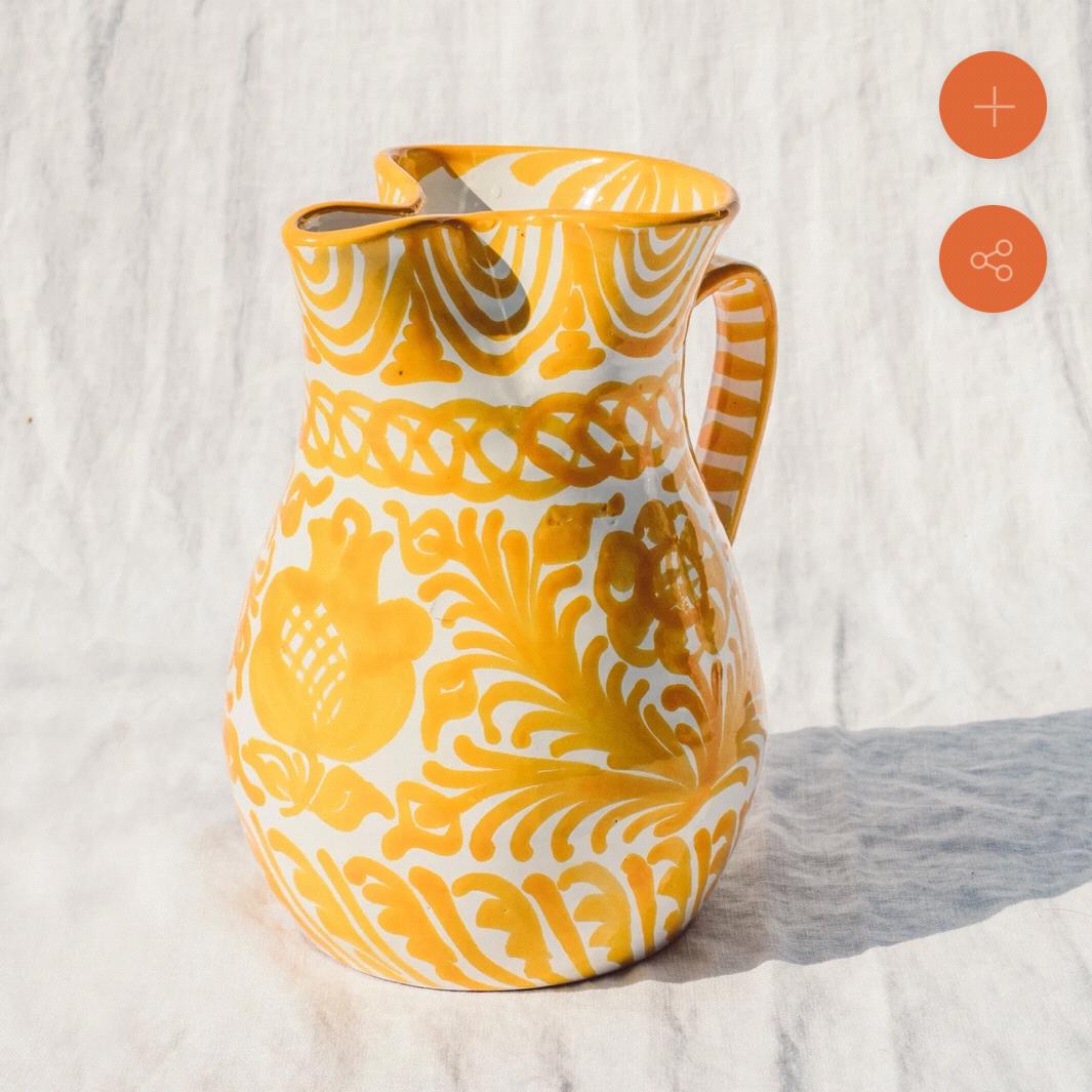 Medium pitcher with hand painted designs - yellow