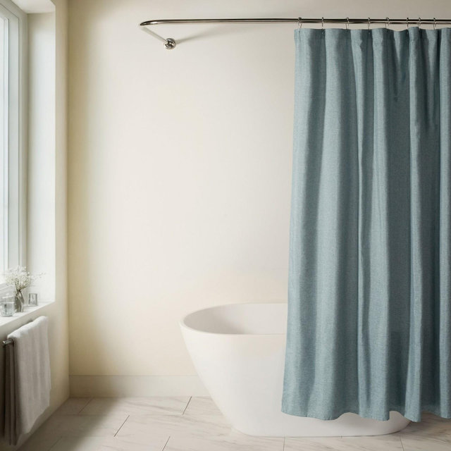 Linen-Look Solid Shower Curtain – 72" x 72" Polyester, Neutral Bathroom Decor - Becky Cameron, Light Blue