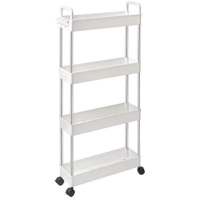 SOLEJAZZ Storage-Cart-Slim 4-Tier Mobile Shelving Unit Rolling Bathroom Carts with Handle for Kitchen Bathroom Laundry Room Narrow Places