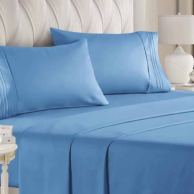 King Size Sheet Set - 4 Piece - Hotel Luxury Bed Sheets - Extra Soft - Deep Pockets - Easy Fit - Breathable & Cooling Sheets - Wrinkle Free - Comfy – Denim Blue Bed Sheets - Kings Sheets – 4 PC