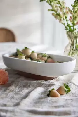 Marble + Acacia Oval Serving Bowl