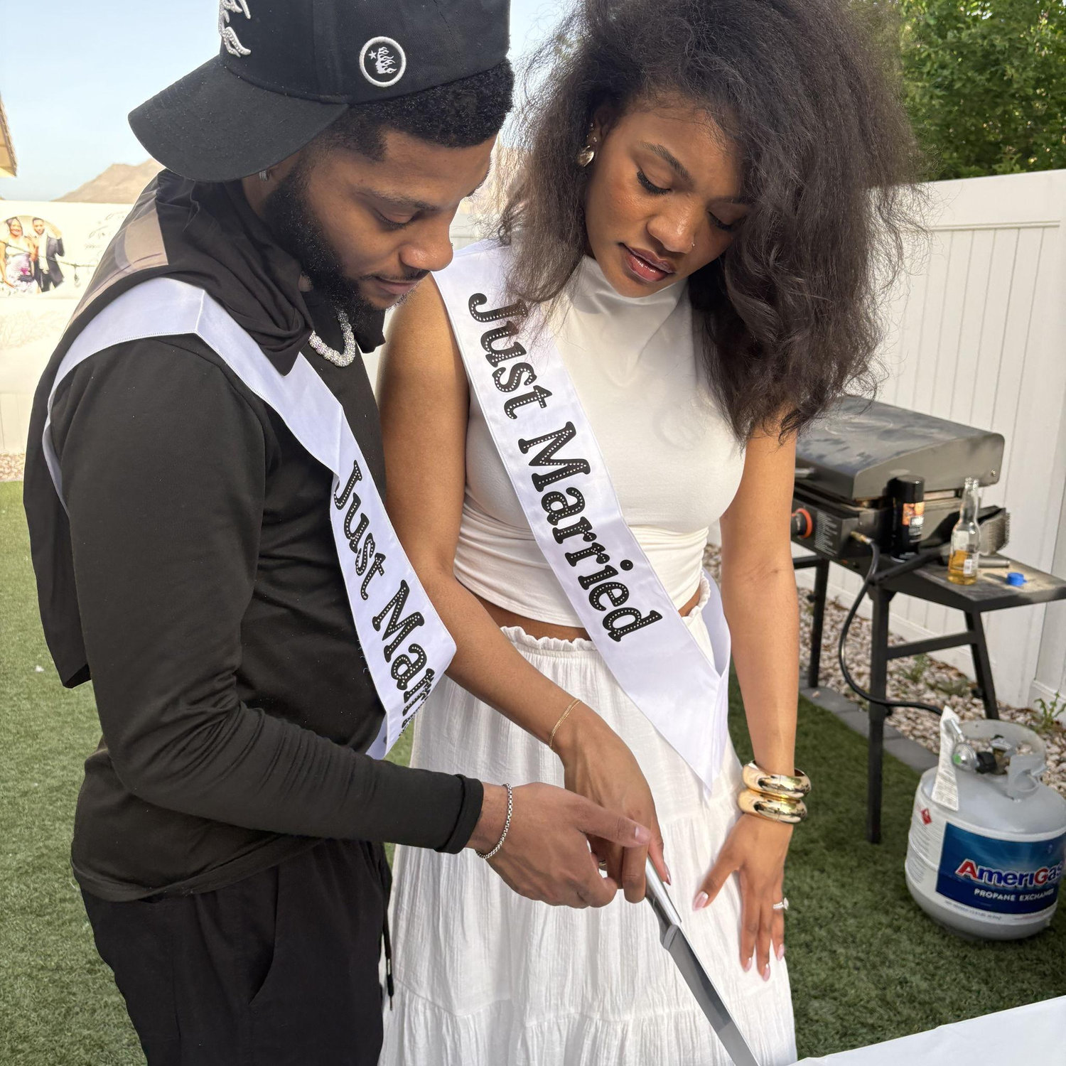 Cutting our wedding cake