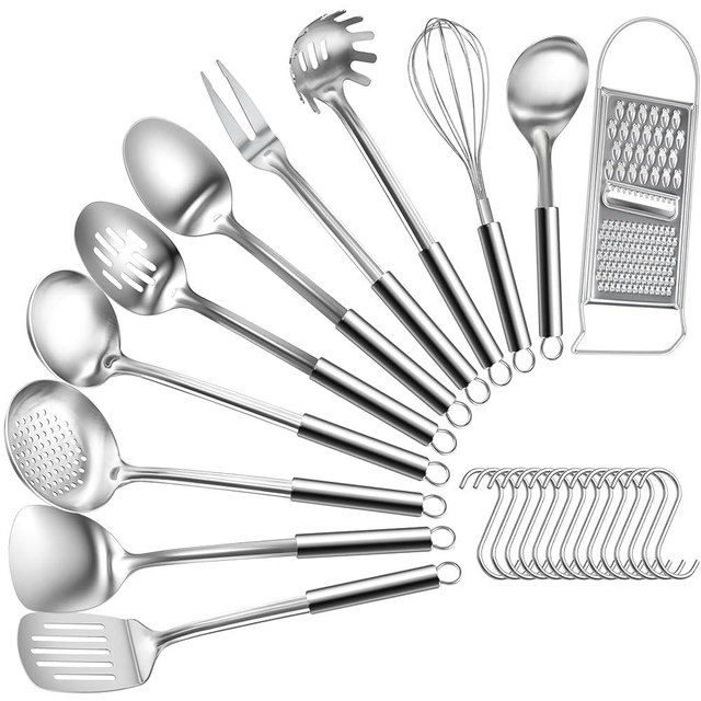 Bestdin Kitchen Utensils Set 12Pcs - Nontoxic Stainless Steel Cooking Utensils, Non-Stick and Heat Resistant Metal Kitchen Gadgets Tools, Cookware, Dishwasher Safe, Mirror Polished