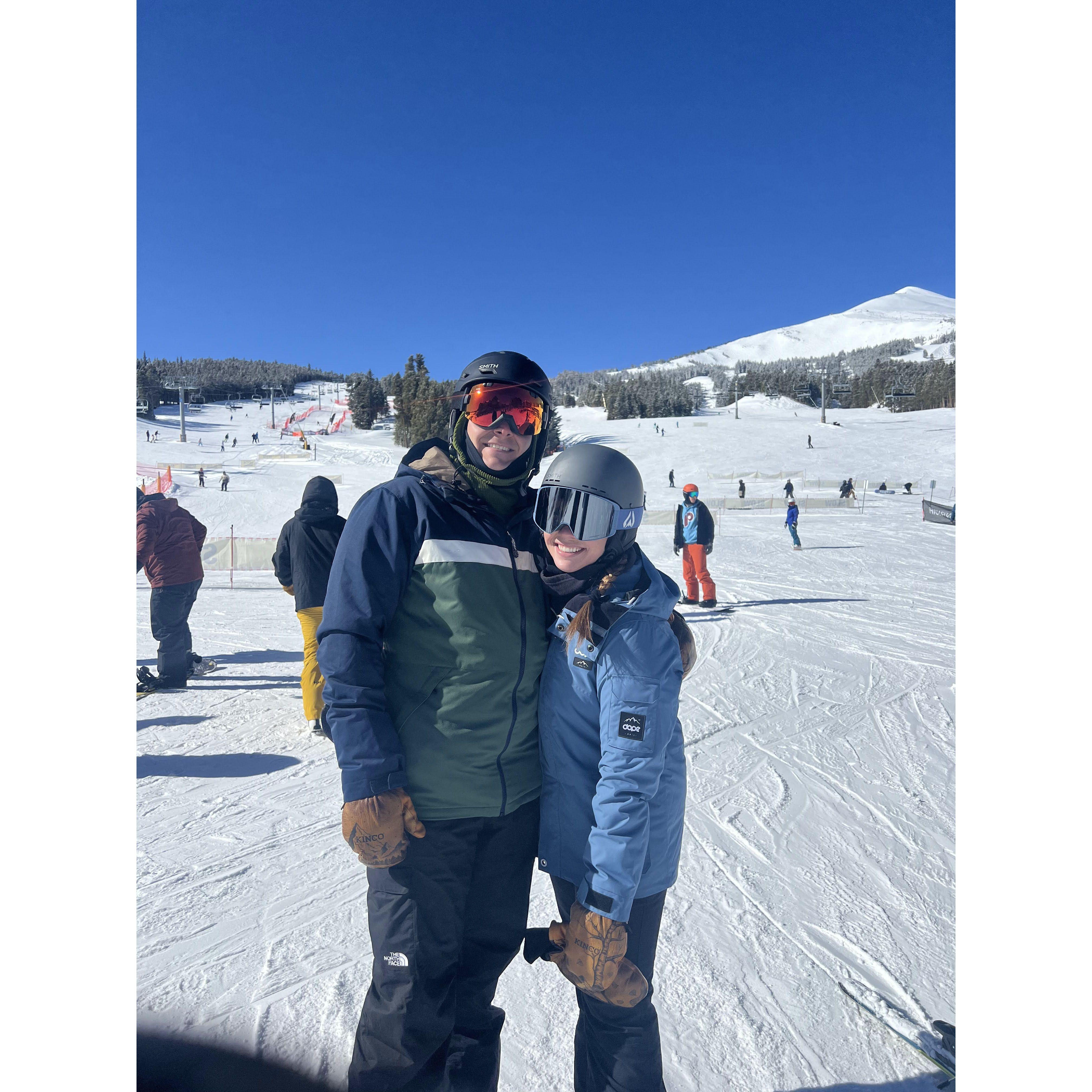 3/9/24 | Snowboarding at Breckenridge! This is where we spent most of our time for the '23-'24 season, and it quickly became one of our favorites! You could find CJ jumping off of cliffs, and myself happily going down the groomed black run next to him :)