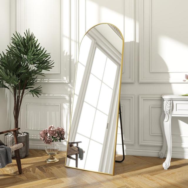 BEAUTYPEAK Rectangle With Rounded Top Full Length Mirrors 64"x21",Gold