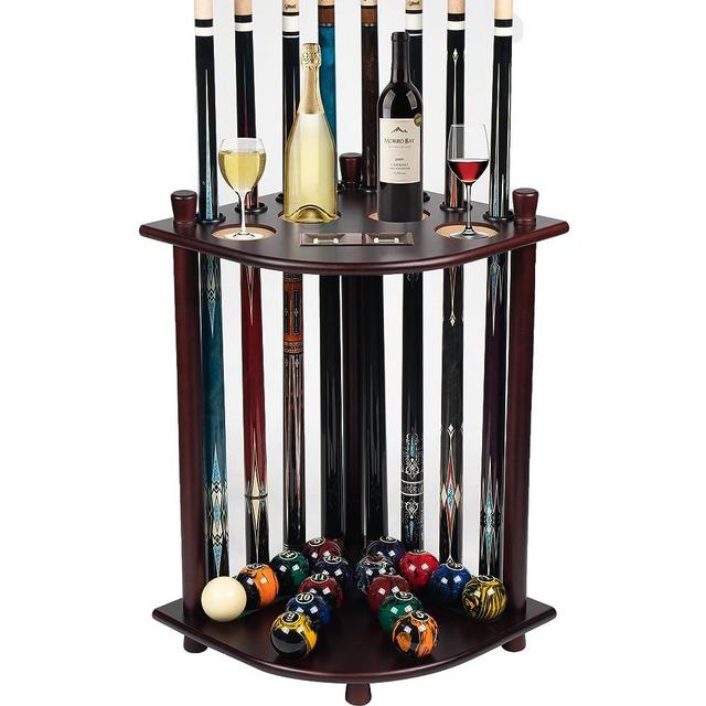 Billmart Pool Stick Holder Floor Stand, Solid Wood Billiard Pool Cue Rack, Pool Table Accessories (Mahogany)