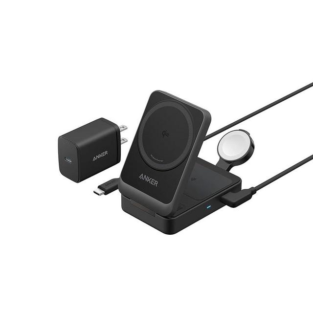 MagSafe Charger Compatible, Anker MagGo 3-in-1 Charging Station, Qi2 Certified 15W Wireless Charger Stand, Apple Watch Charger, for iPhone 15/14, AirPods, Apple Watch S9 (40W USB-C Charger Included)