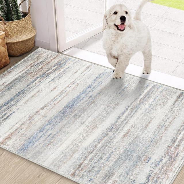 COMSLE Door Mat, Front Door Rug Indoor for Entrance Faux Wool Absorbent Non Slip Modern Throw Rug for Entryway Hallway Muddy Paws - Pet Friendly, 32x48 Inches,Gray Brown Machine Washable