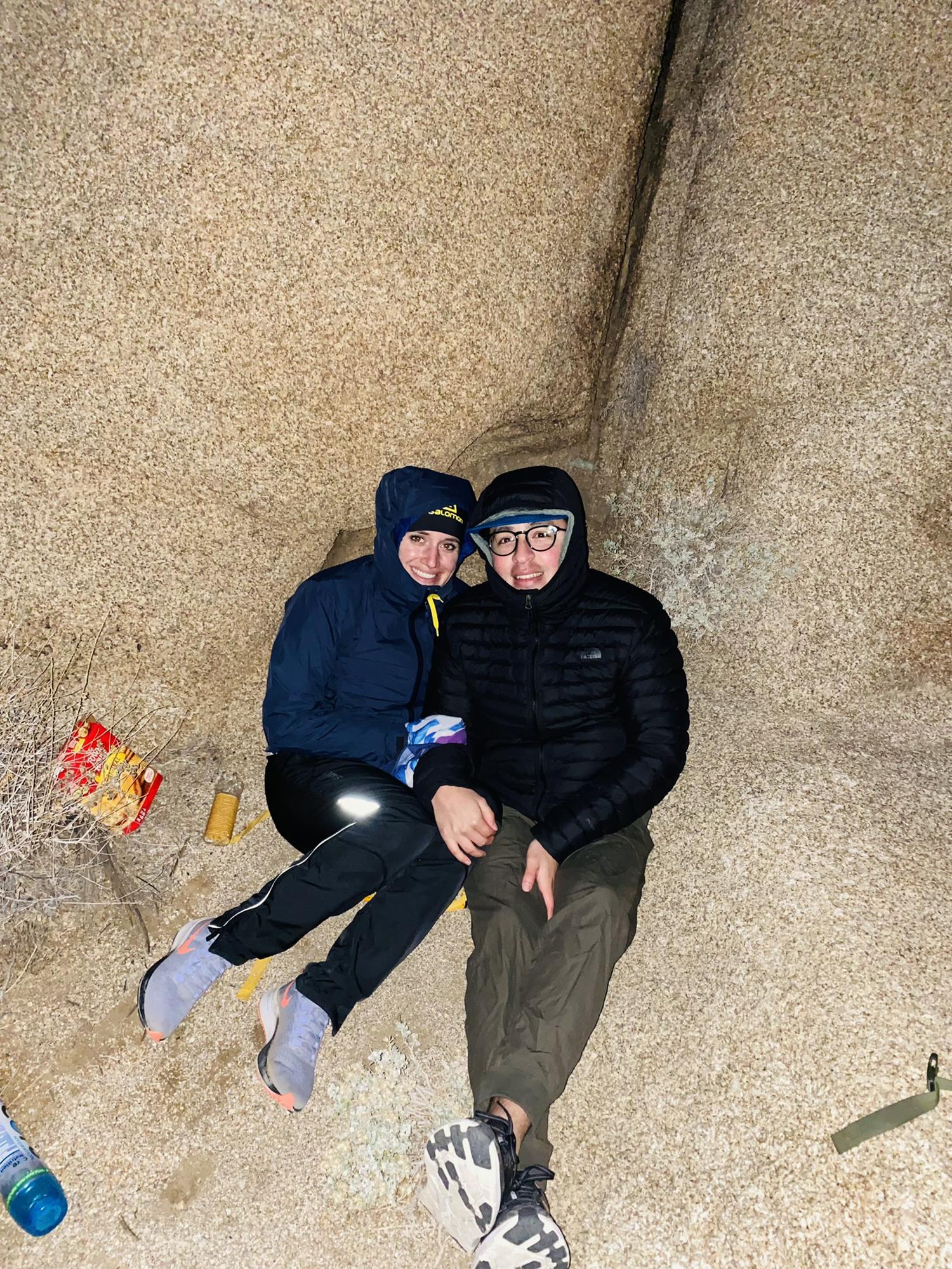 Trying to stay warm while stargazing in Joshua Tree National park.