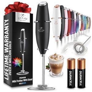 Zulay Kitchen Powerful Milk Frother Wand With 2 Duracell Batteries - Ultra Fast Handheld Drink Mixer - Electric Whisk Foam Maker for Coffee, Lattes, Cappuccino, Matcha, Hot Chocolate & Creamer - Black