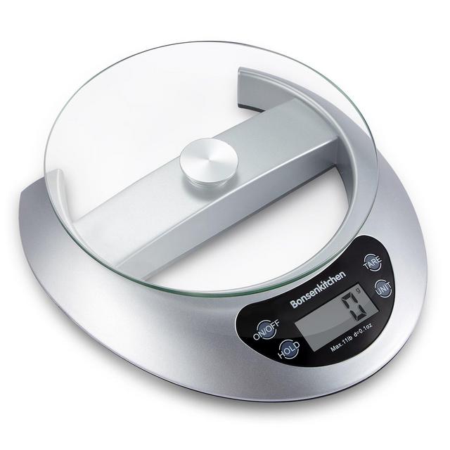 Bonsenkitchen Digital Kitchen Scale for Cooking and Baking Multifunction Scale with Removable Glass Tray, Tare & Auto Zero/Off Function, Portion Control Diet Food Scales (Batteries Included)