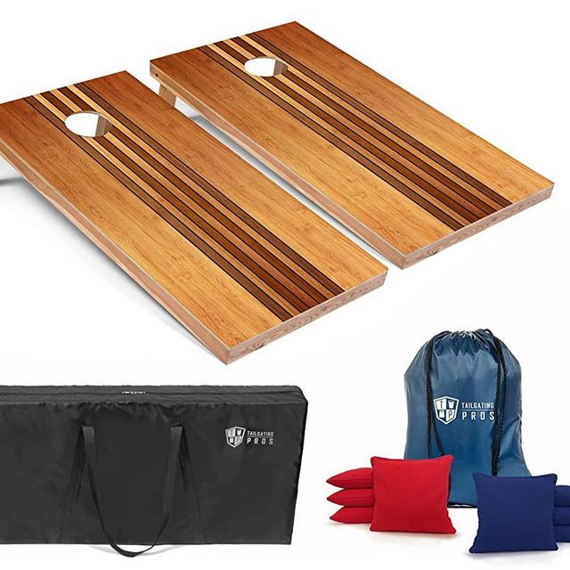 Tailgating Pros Cornhole Boards - 4'x2' Wooden Cornhole Game w/Carrying Case & Set of 8 Corn Hole Bean Bags w/Tote