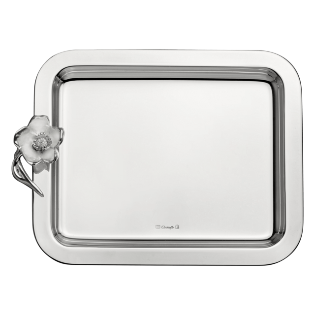 Christofle Small Silver-Plated Rectangular Tray - 20 x 16 cm Anémone-Belle Epoque