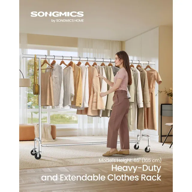 Silver£¬ Chrome - Plated Clothes Rack with Wheels Heavy Duty, Extendable Hanging Rod, 243 lb Load Capacity, Size: 17.7 x x 64.1 Inches