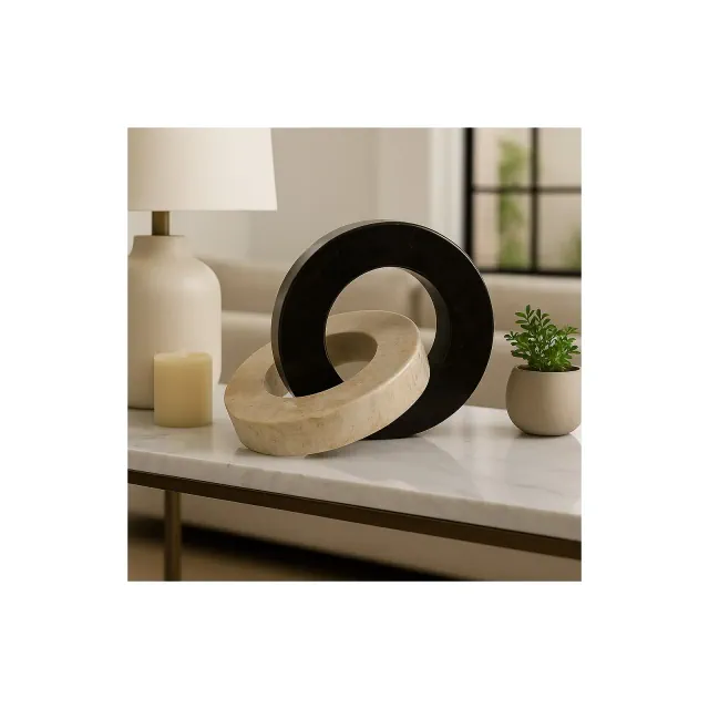 Elegant Two-Tone Marble Links Figurine for Home Decor - Decorative Sculpture Ornament for Shelf, Office, and Coffee Table Decor - 7", Ivory