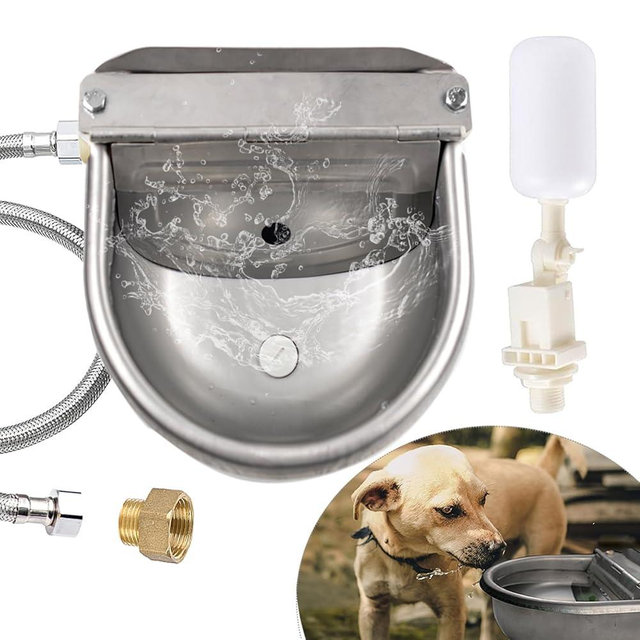 Automatic Dog Water Dispenser Large Size Dog Water Bowl Trough Stainless-Steel Outdoor Pet Waterer Feeder for Poultry, Goat, Small Livestock