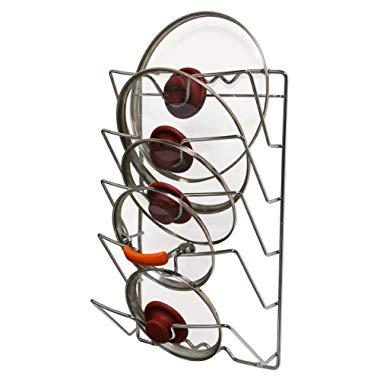DecoBros Wall Door Mounted Pot Lid Rack, Chrome Finish