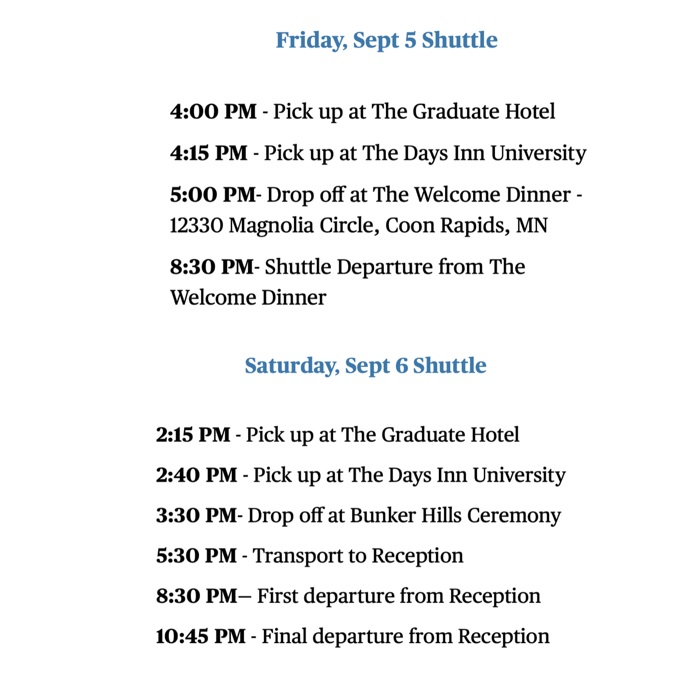 Shuttle Schedule