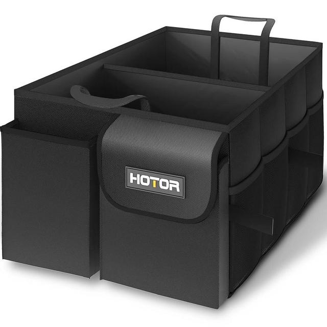 HOTOR Trunk Organizer for Car - Large-Capacity Car Organizer, Foldable Trunk organizer for SUVs & Sedans, Sturdy Car Organization for Car Accessories, Tools, Sundries, Black, 2 Compartments