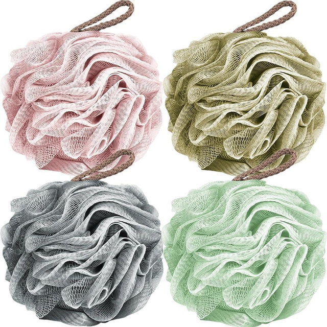 Fu Store Loofah Sponge Shower Loofahs 50g Bath Sponges Mesh Balls 4 Colors for Body Scrubber Exfoliator Wash Back Scrubbers Bathroom Men Women - 4 Pack Cleaning Bathing Accessories (50g Multi Color)