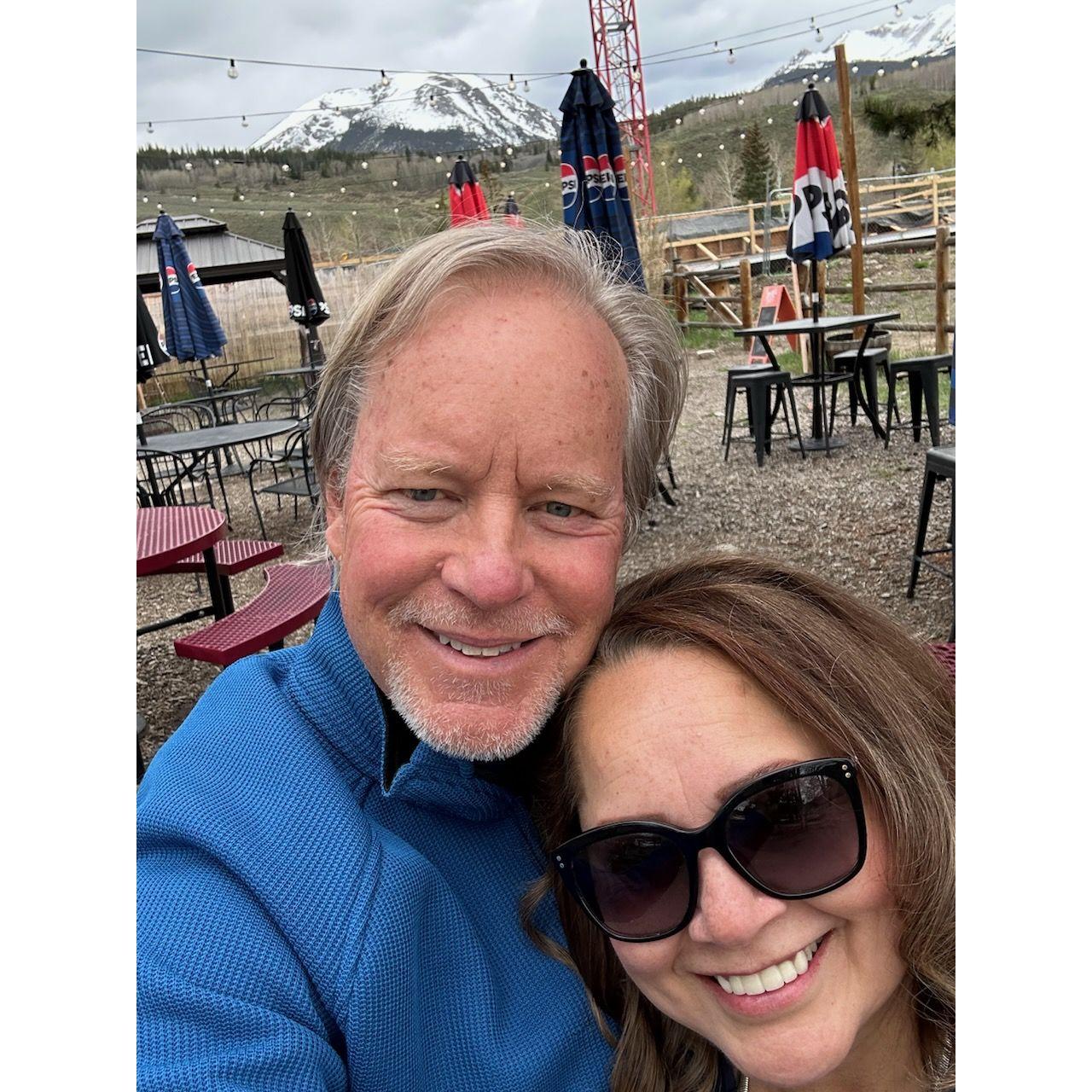 Can you believe we are wearing sweaters in July....Silverthorne, CO
