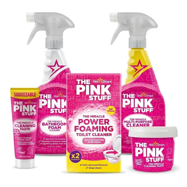 The Pink Stuff Cleaning Bundle Kit, Squeezable Cleaning Paste, Cleaning Paste, Toilet Foaming Powder, Multi Purpose Spray, Bathroom Cleaner Spray, Household Cleaning Supplies Set