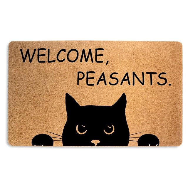 Welcome Peasants Cat Doormat 17.7x29.5 Inch,Faux Coco Coir Durable Doormat with Non-Slip PVC Backing,Black Cat Printed Welcome Mat for Outdoor Indoor Entryway Porch Home,Cats Lover Gifts for Women