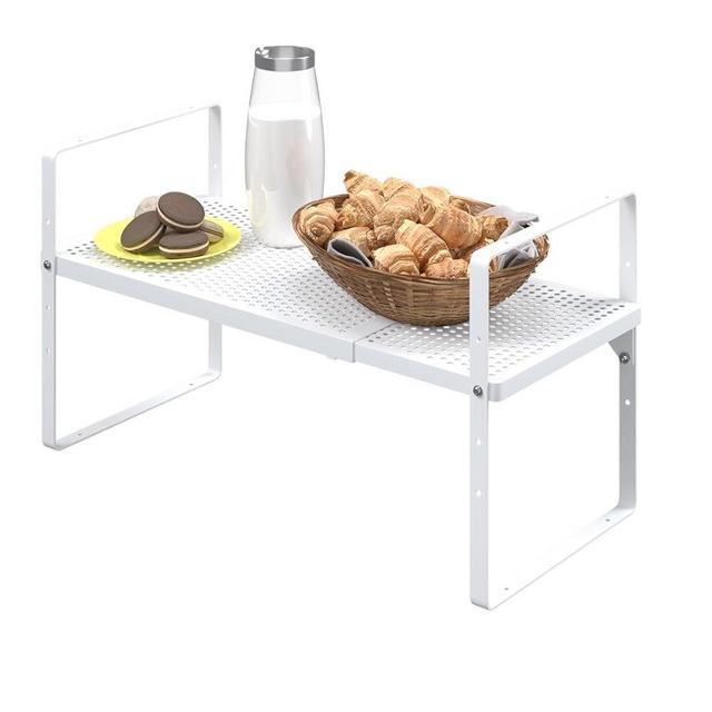 SOFRON Expandable Cabinet Storage Shelf Stackable Organizer Rack for Kitchen Bathroom Pantry Spice Cupboard Coffee Countertop Home Office Desk Heavy Duty Nonslip White Small 1 PACK