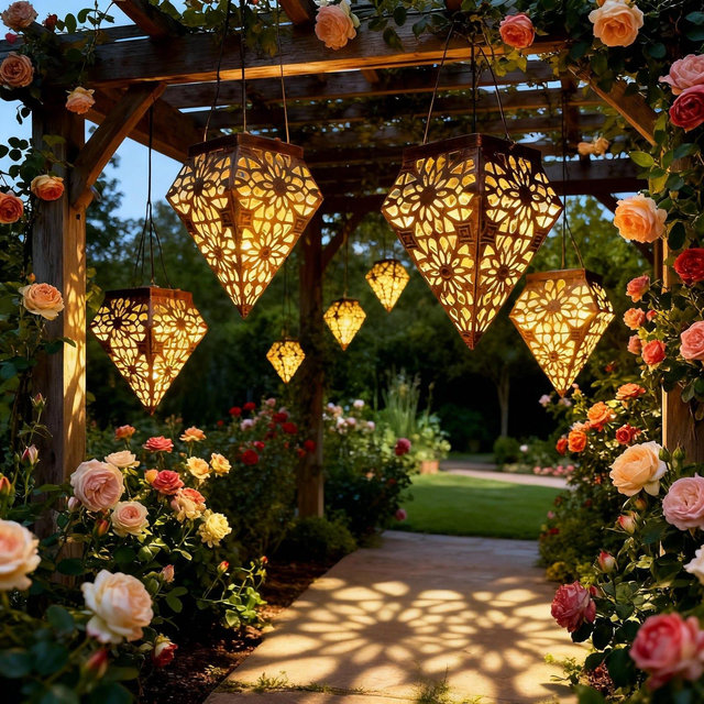 Vintage Solar-Powered Metal Lantern – Cut-Out Floral Design