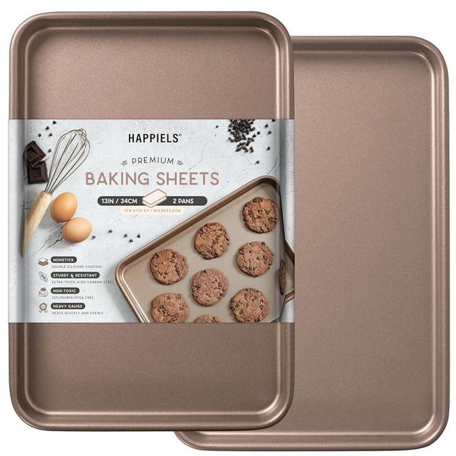 HAPPIELS Nonstick 9x13 inch Quarter Baking Sheet Set of 2 | PFOA & BPA Free Non Toxic 13x9 inches Cookie Sheets | Best Non stick Cooking Pans, Small Tray for Toaster Oven | Nontoxic Baking Pan 9 x 13