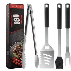 Griddle Accessories Kit - Grilling Accessories, Stainless Steel Heavy Duty Grill Tools Set with Spatula, Fork, Tongs, Brush and Gift-Box for Outdoor Barbecue, Home Grill (4PCS)
