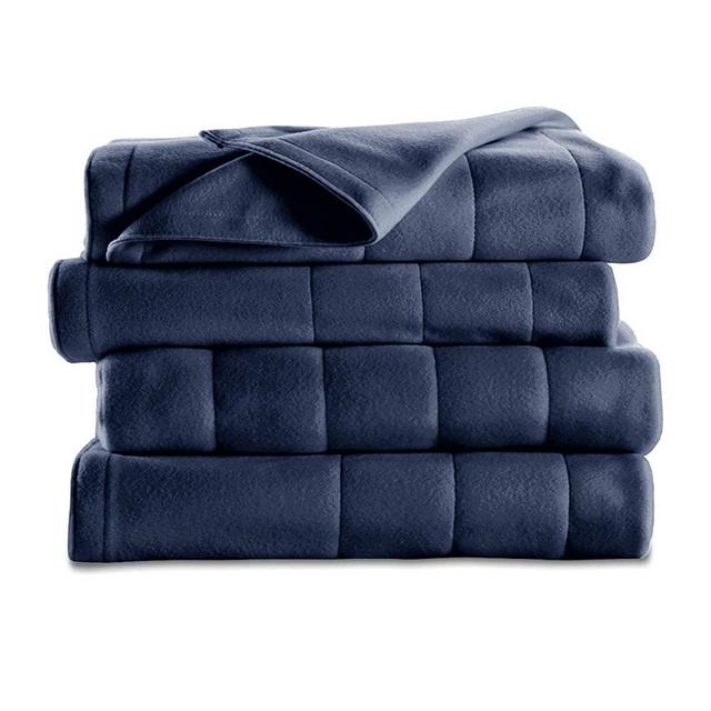 Sunbeam Heated Blanket | 10 Heat Settings, Quilted Fleece, Newport Blue, King - BSF9GKS-R595-13A00
