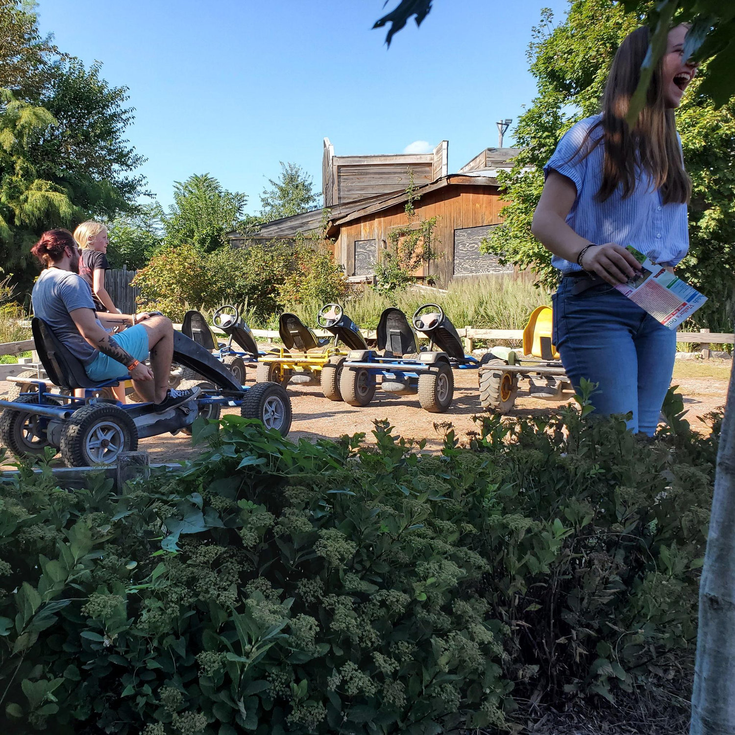 Marcel losing to Sophie in a Go Kart race while visiting Anna in Nebraska in 2021.