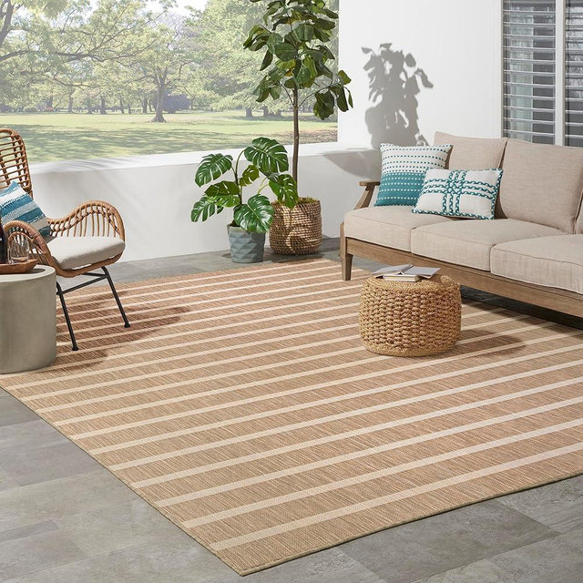 Nourison Positano Indoor/Outdoor Beige Ivory 8' x 10' Area Rug, Easy Cleaning, Non Shedding, Bed Room, Living Room, Dining Room, Backyard, Deck, Patio (8x10)