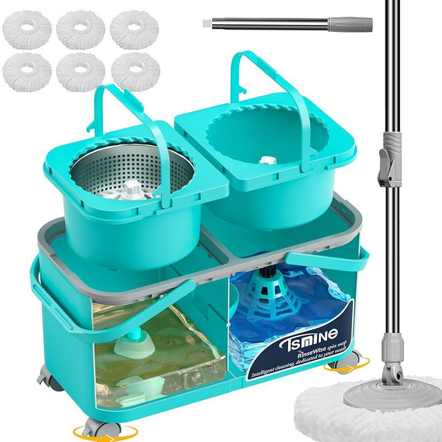 2026 Upgraded Easy-Use Spin Mop for Cleaner, Clean & Dirty Water Separation Mop Bucket for Pet & Family Homes,360° Swivel Wheels, Safe for Hardwood & Tile, Adjustable Handle,6 Reusable Mop Heads