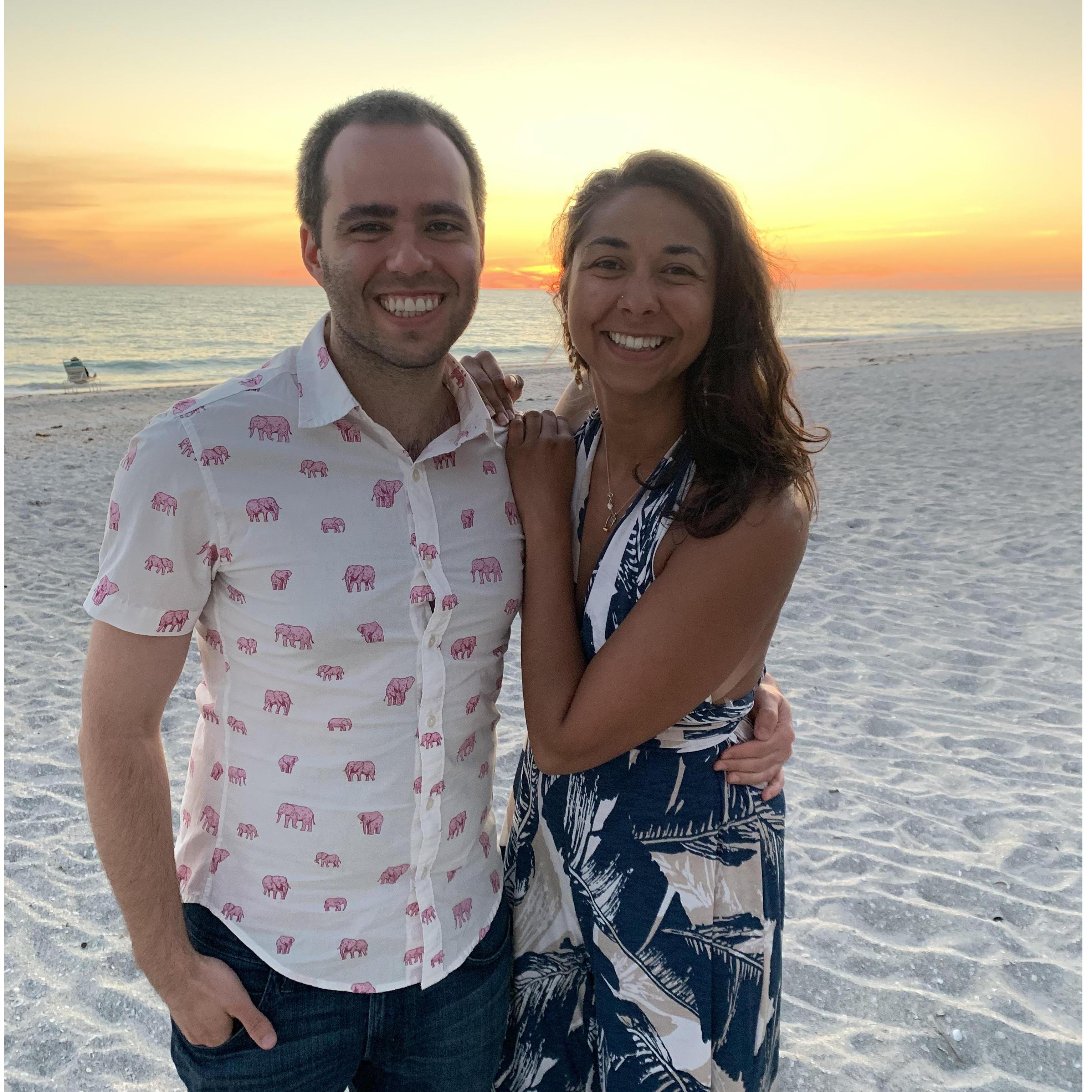Enjoying the perfect weather, beach and sunset at our family time-share in LongBoat Key, FL. The inspiration for our wedding! How bout that elephant shirt though? Jezelle picked it out :)