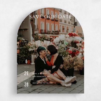 White Arch Wedding Save the Date - Monraz Photo