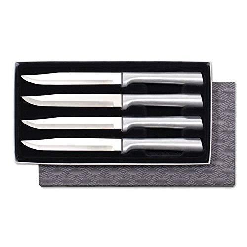 Rada Cutlery S55 4-Piece Utility Knife Set Stainless Steel Steak Knives With Brushed Aluminum Made in USA, Silver Handle