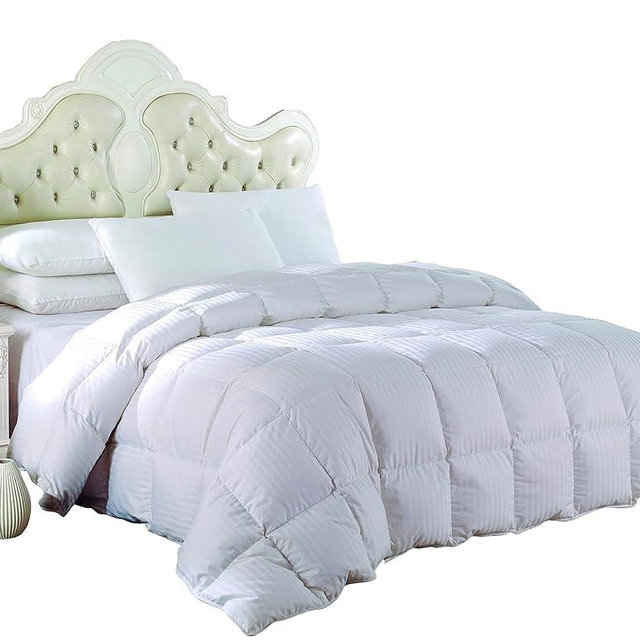 Royal Hotel Bedding King Size Light Down-Comforter 650-Fill-Power 100% Cotton Shell 300TC - Stripe White