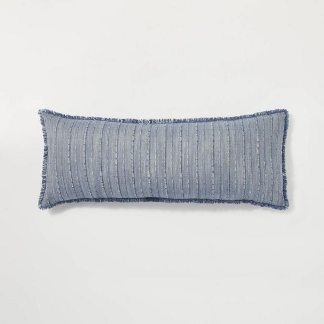 16"x42" Washed Loop Stripe Lumbar Bed Pillow Blue - Hearth & Hand™ with Magnolia