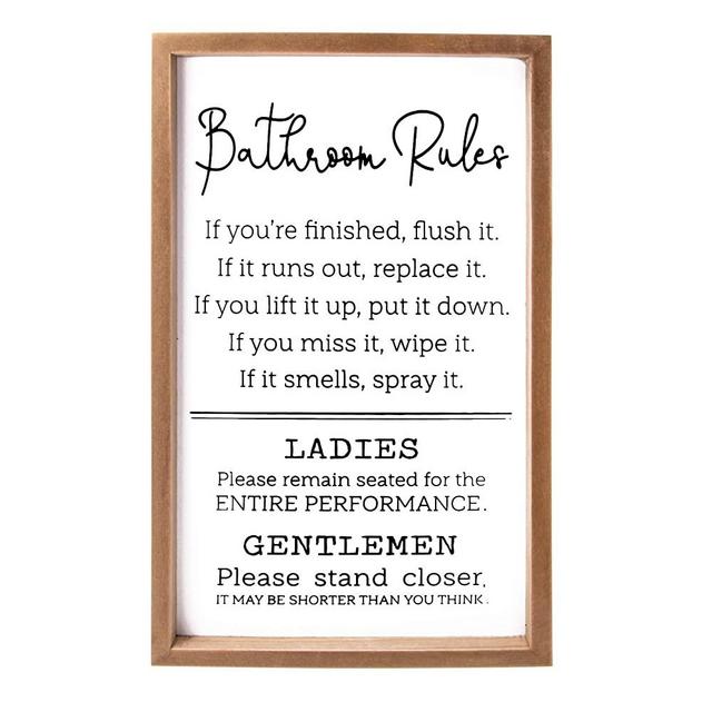 VILIGHT Bathroom Rules Sign - Farmhouse Toilet Decorations Restroom Wall Decor - Funny Gift for Men and Women - Vertical 16x9.5 Inches