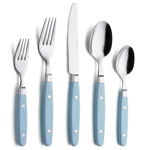 ANNOVA Silverware Set 20 Pieces Stainless Steel Color Handle With Rivet/Retro Flatware - 4 x Dinner Knife; 4 x Dinner Fork; 4 x Salad fork; 4 x Dinner Spoon; 4 x Dessert Spoon (Light Blue, 20 Pieces)